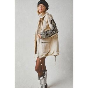 Free People Golden Quills Military Parka with Embroidered Sleeves
